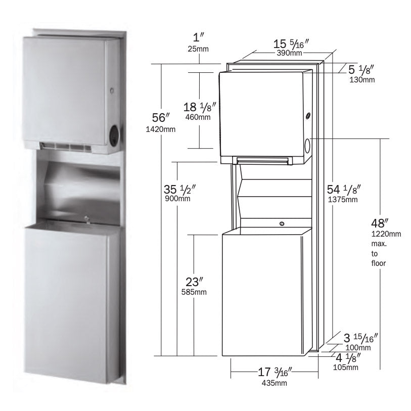 Bobrick B-3961 Combination Commercial Paper Towel Dispenser/Waste ...