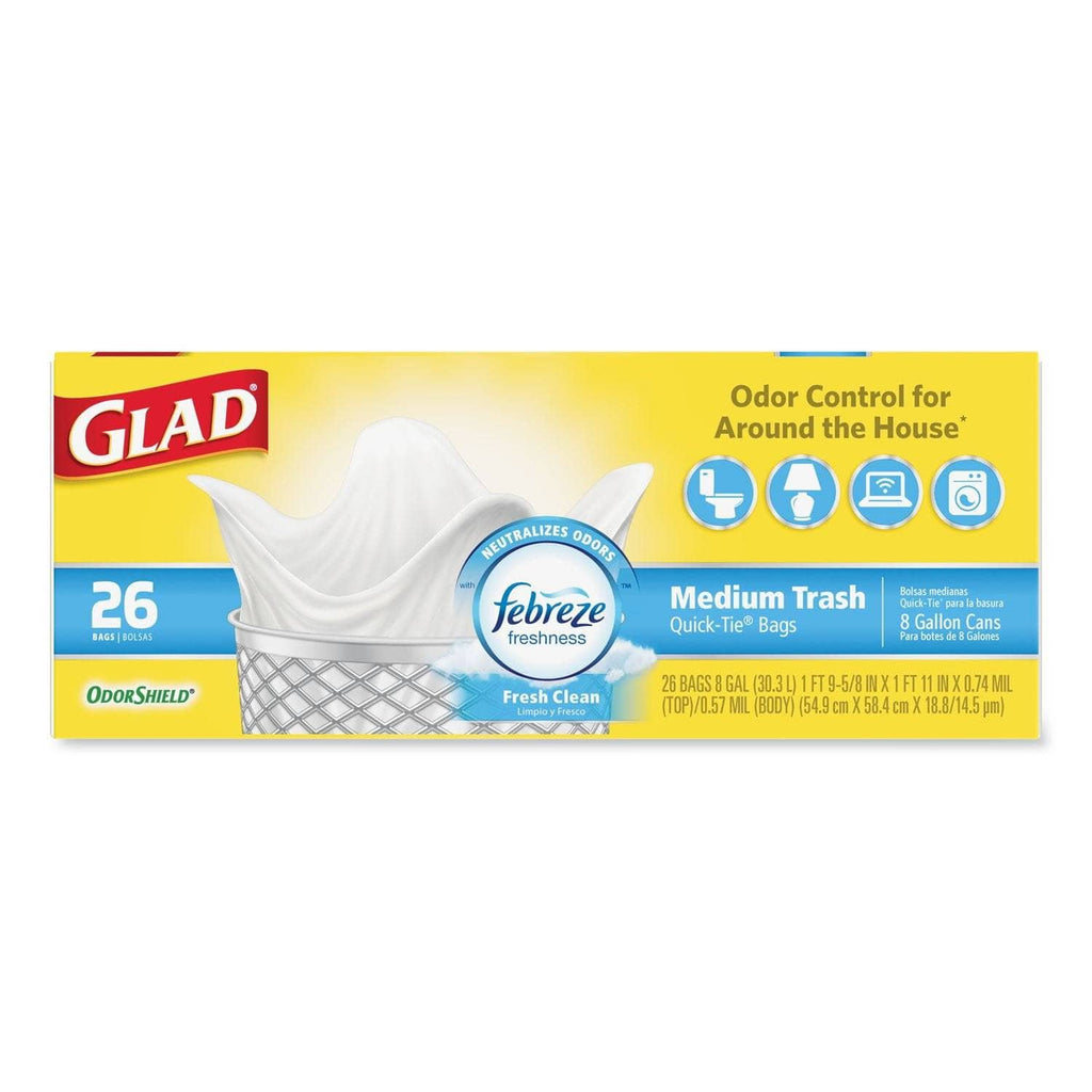 Glad Medium Quick Tie Trash Bags OdorShield 8 Gallon White Trash