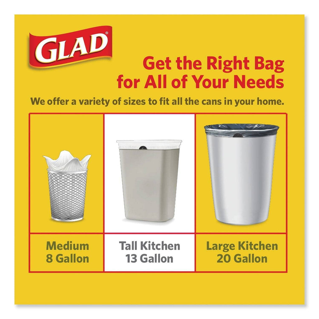GLAD Trash Bags: 13 gal Capacity, 24 in Wd, 27 1/2 in Ht, 0.78 mil Thick,  White, LLDPE, 100 PK