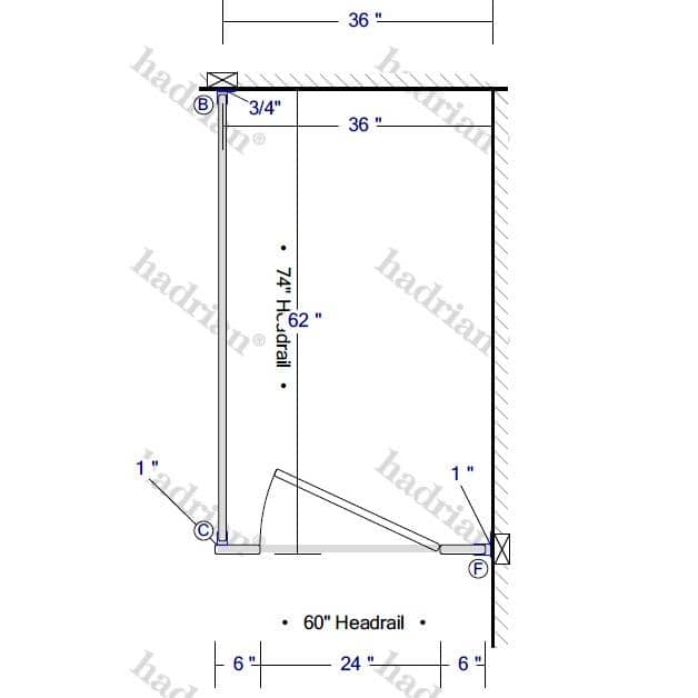 Bathroom Partitions - 1 Stall In Corner Left Hand