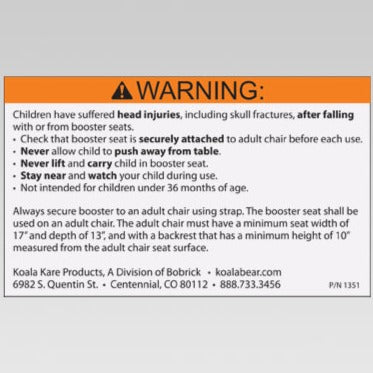 Koala Kare 1411 LABEL, WARNING, BOOSTER