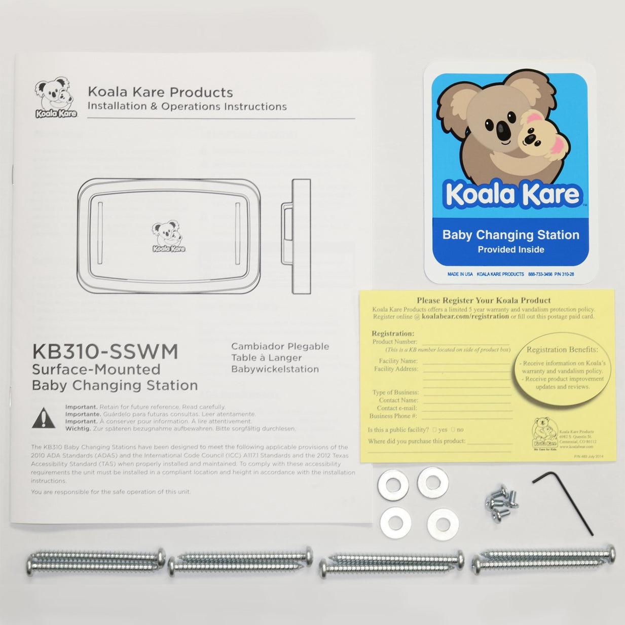 Koala Kare 310-33-KIT Kit, Install, KB310-SSWM