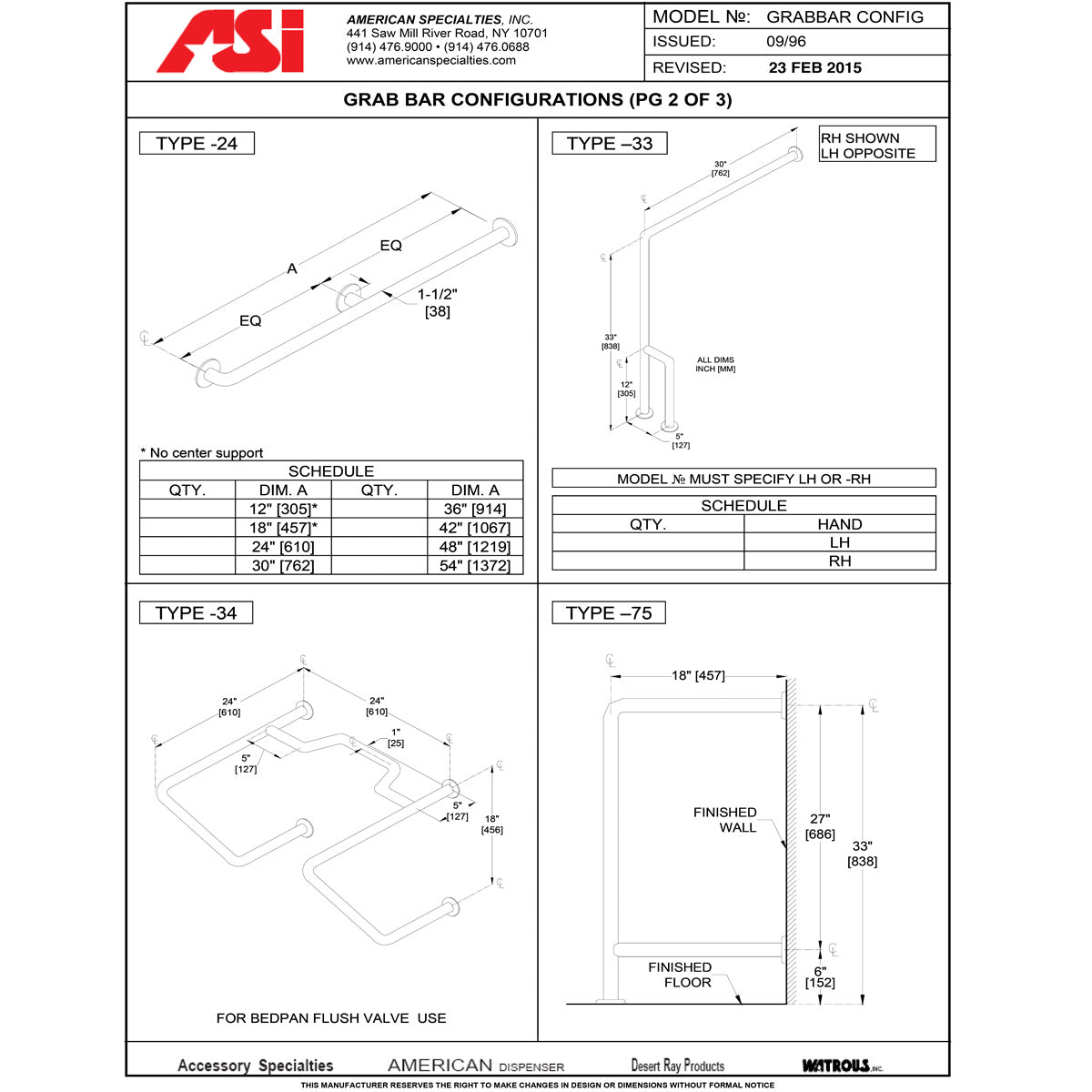 ASI 3701-36P  (36 x 1.25)  Commercial Grab Bar, 1-1/4