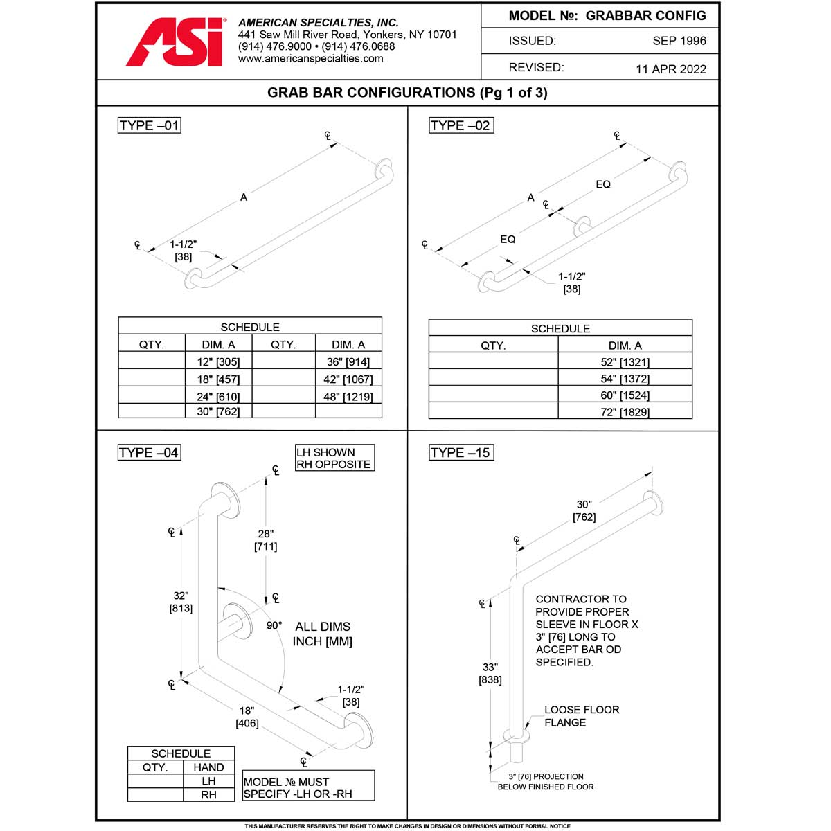 ASI 3801-30P Commercial Grab Bar, 1-1/2