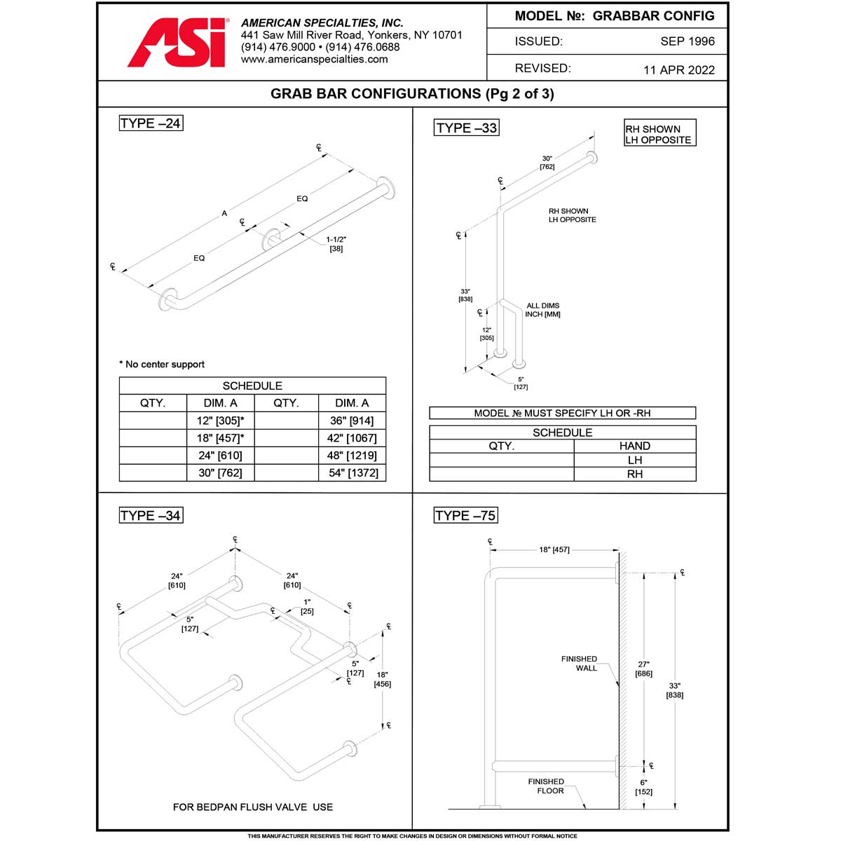 ASI 3801-30 (30 x 1.5) Commercial Grab Bar, 1-1/2