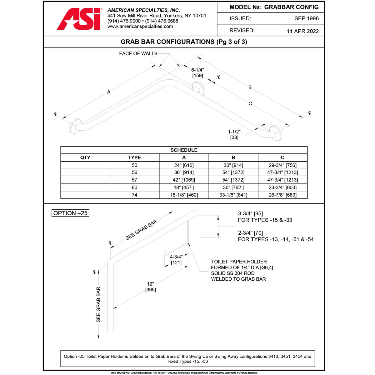 ASI 3801-30P Commercial Grab Bar, 1-1/2