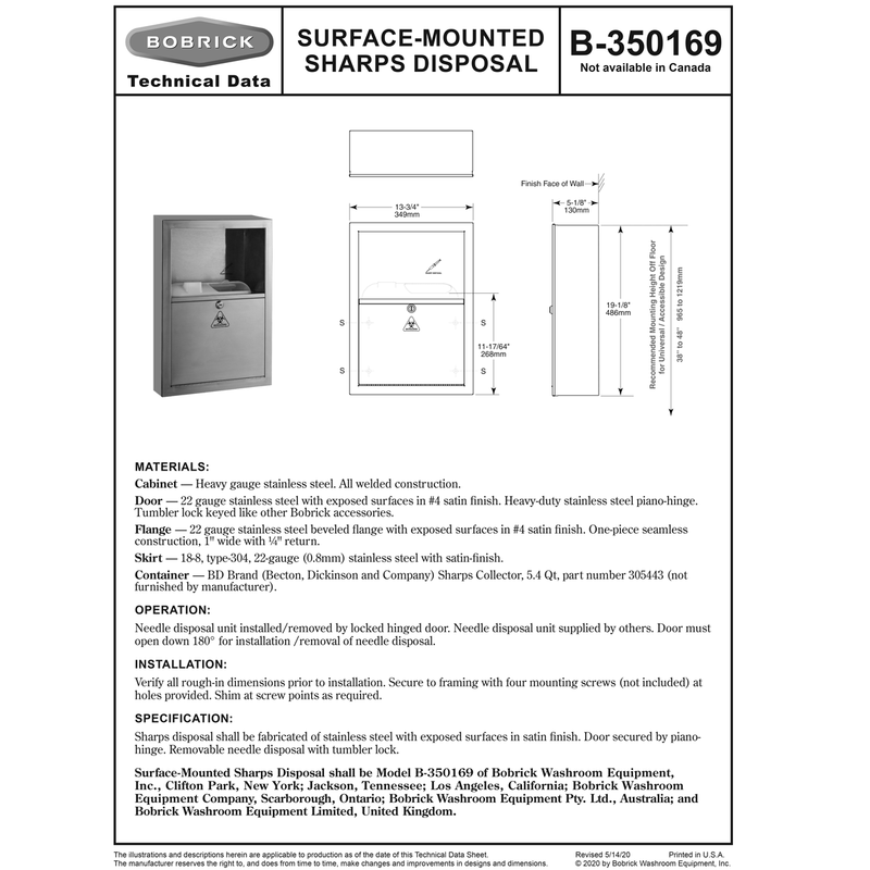 Bobrick B-350169 Sharp Disposal