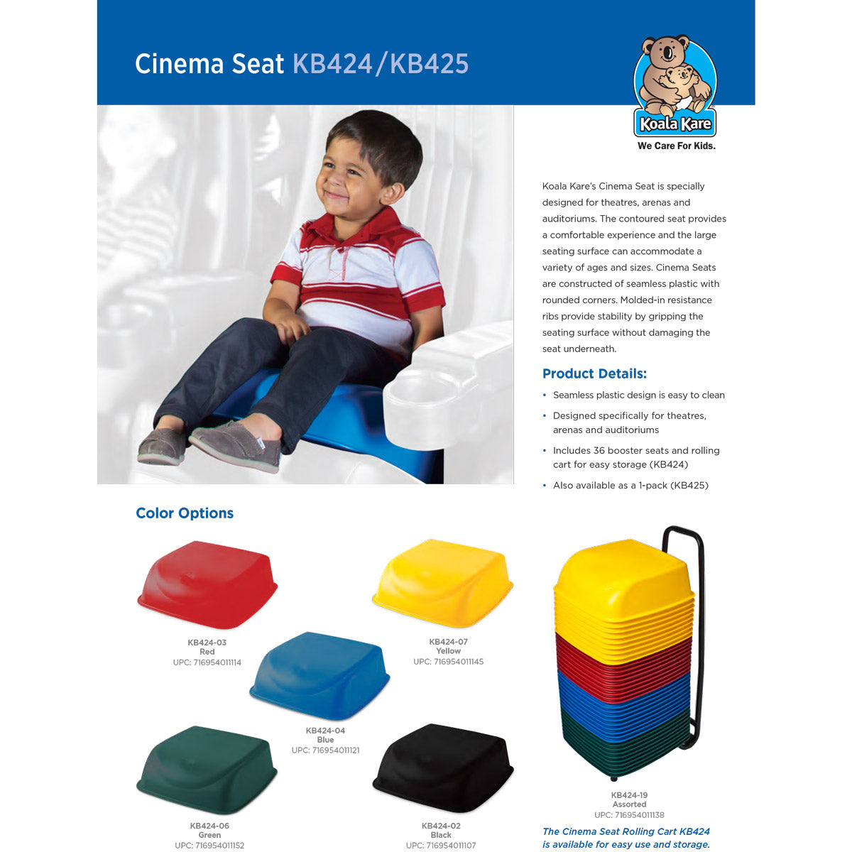 Koala Kare 36 Cinema Seats with Rolling Cart (Black) Booster Seat - KB424-02