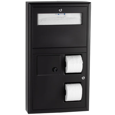 Bobrick B-3579.MBLK Matte Black Surface Mounted Seat Cover Dispenser with Sanitary Napkin Disposal and Toilet Tissue Dispenser