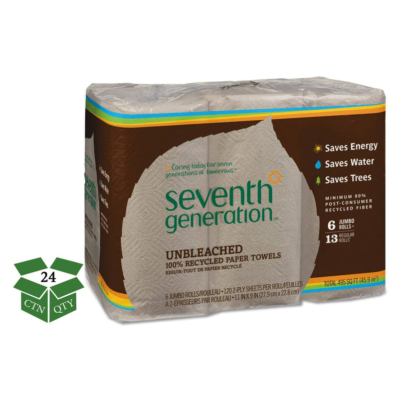 Seventh Generation Natural Unbleached 100% Recycled Paper Towel Rolls, 11 X 9, 120 Sh/Rl, 24 Rl/Ct - SEV13737 - TotalRestroom.com