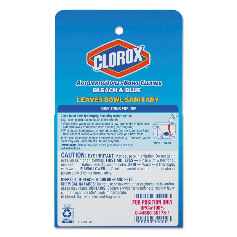 Clorox Bleach & Blue Automatic Toilet Bowl Cleaner, Rain Clean, 2.47Oz Tablet, 12/Ct - CLO30176CT - TotalRestroom.com