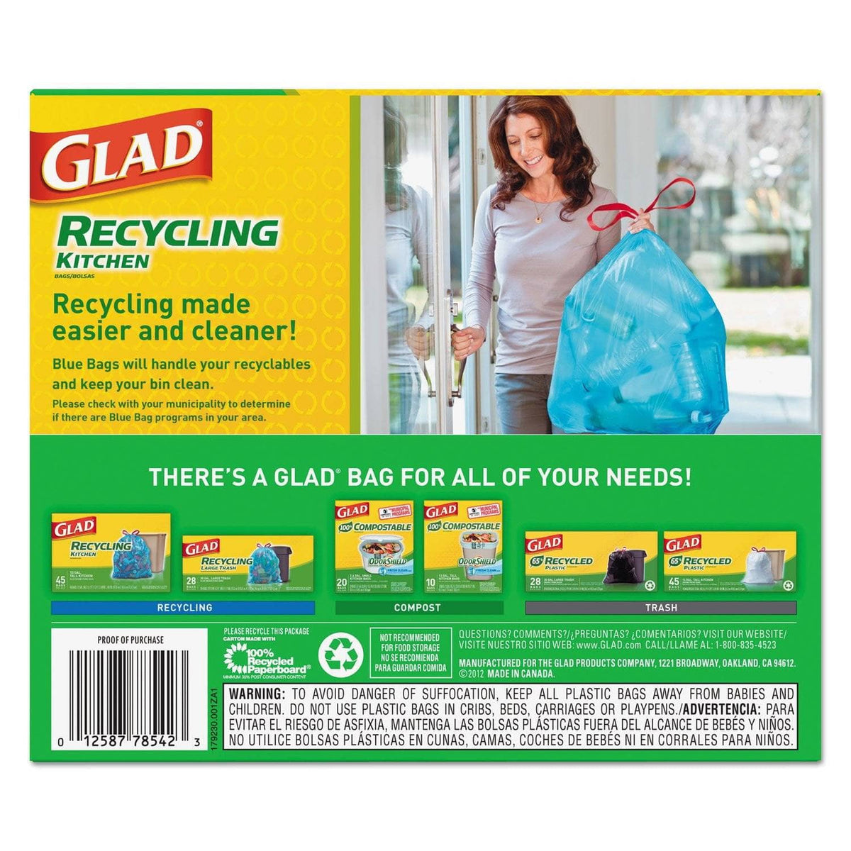 Glad Tall Kitchen Blue Recycling Bags 13 Gal 0.9 Mil Blue 180 Carton CLO78542 TotalRestroom