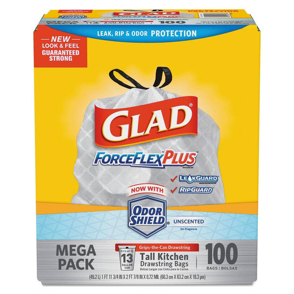 Glad® Tall Kitchen Drawstring Trash Bags, 13 gal, 0.72 mil, 23.75