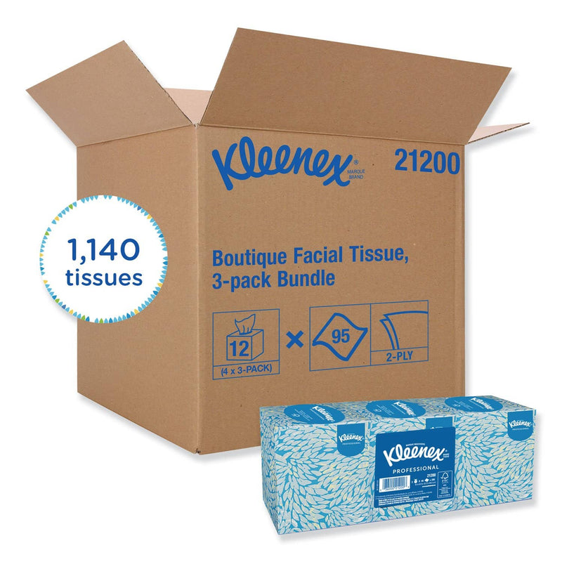 Kleenex Boutique White Facial Tissue, 2-Ply, Pop-Up Box, 95 Sheets/Box, 3 Boxes/Pack, 12 Packs/Carton - KCC21200CT - TotalRestroom.com