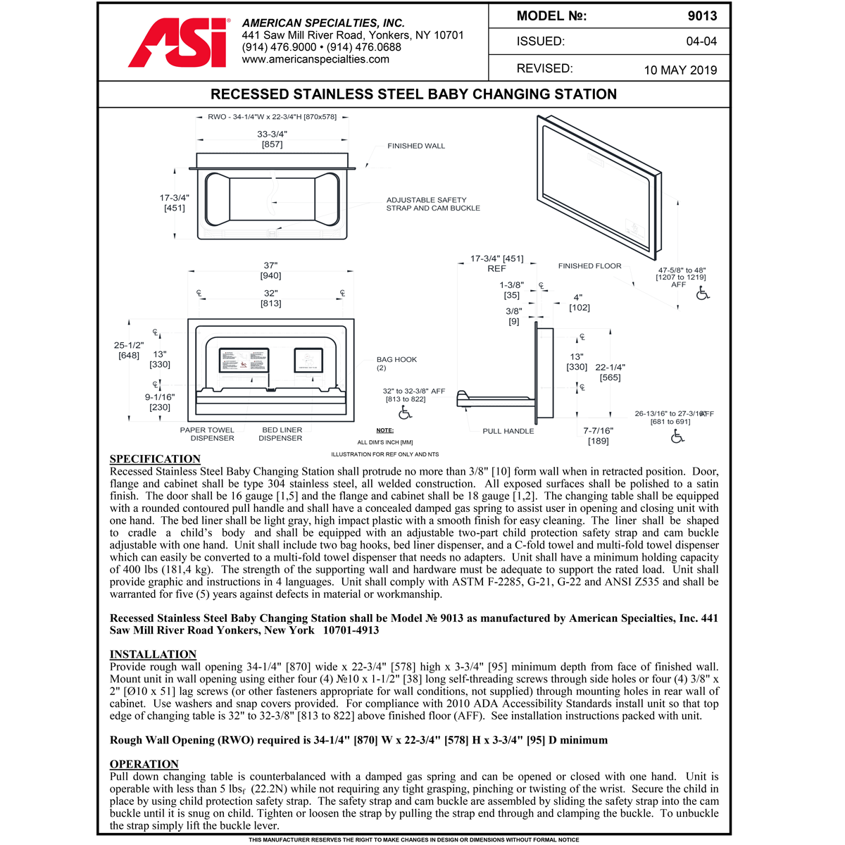 ASI 9013 Baby Changing Station Recessed Mounted Stainless Steel TotalRestroom