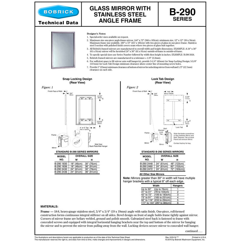 Bobrick B-290 2460 Welded-Frame Mirror 24x60