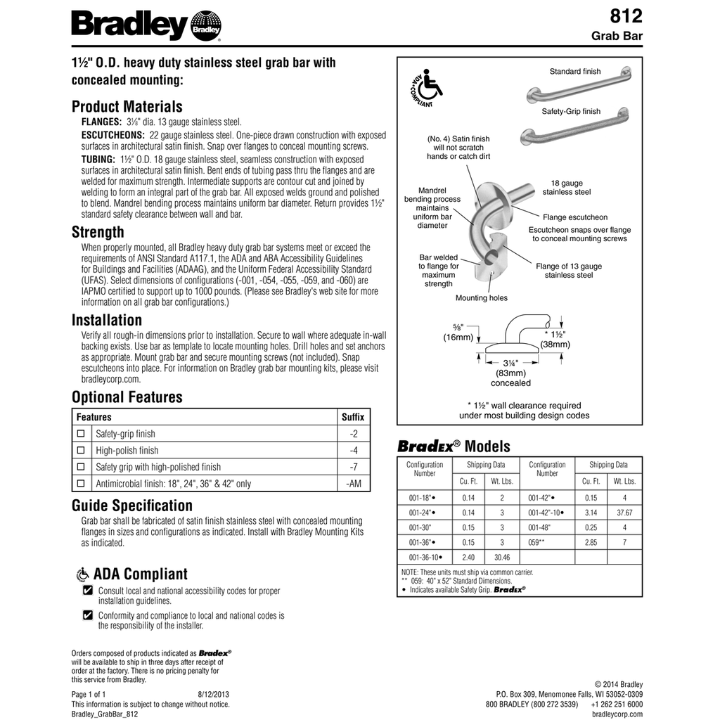 Bradley 780-036360 Commercial Restroom Mirror, Angle Frame, 36