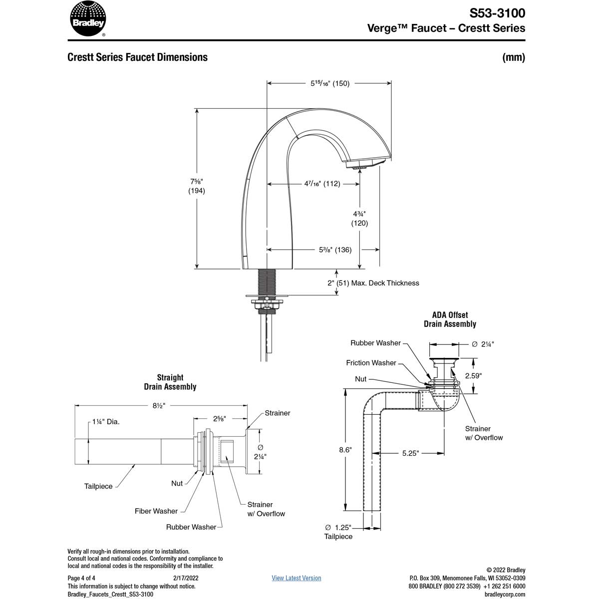 Bradley (S53-3100) RL3-PC Touchless Counter Mounted Sensor Faucet, .35 GPM, Polished Chrome, Crestt Series