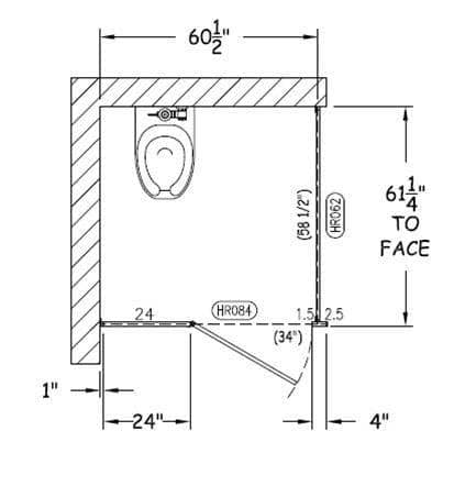 Bradley ICADA Toilet Partition, 1 ADA In Corner Compartments, 60" W x 61-1/4"D, Metal - TotalRestroom.com