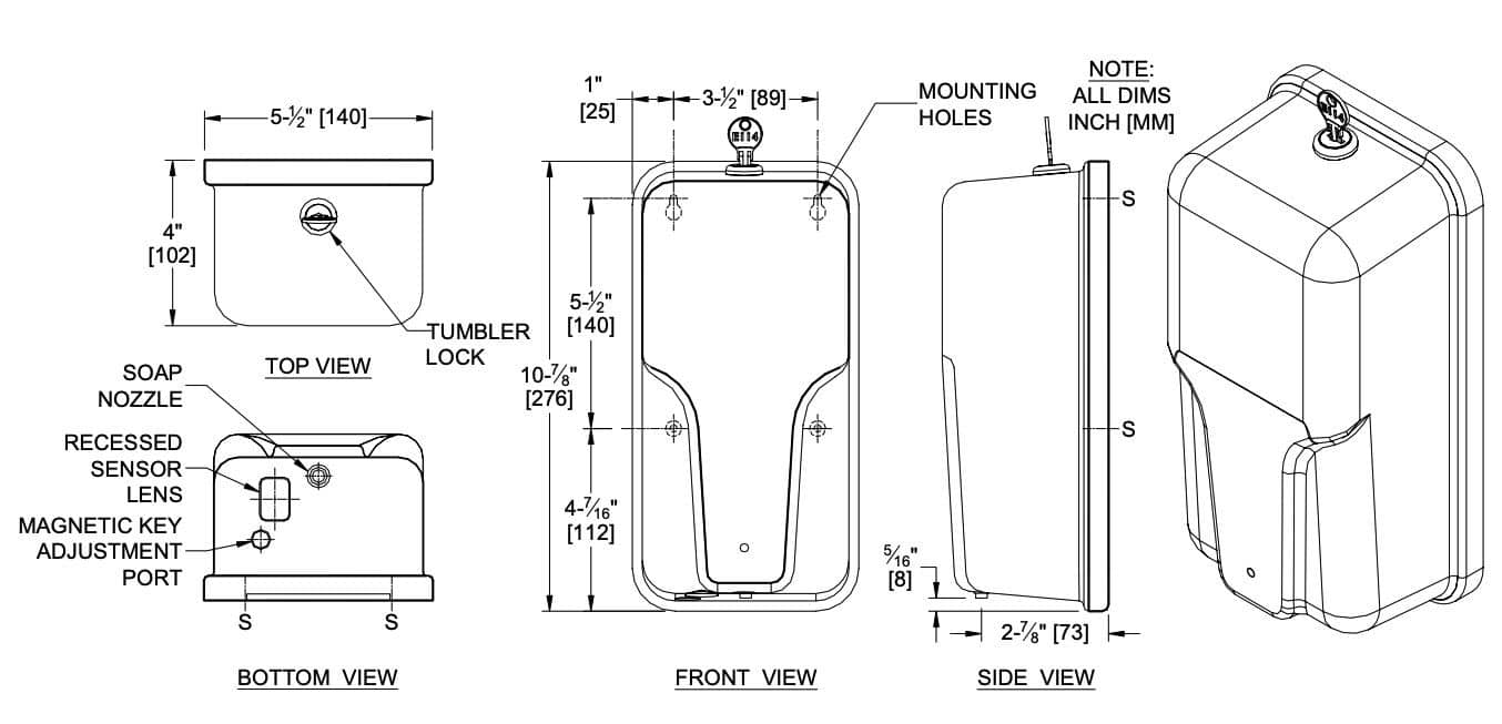 ASI 20364 Commercial Liquid Soap Dispenser, Surface-Mounted, Touch-Free, Stainless Steel - 34 Oz - TotalRestroom.com