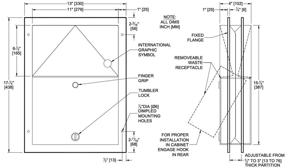 ASI 0472-1 Commercial Restroom Sanitary Napkin Disposal, Partition-Mounted, Stainless Steel - TotalRestroom.com