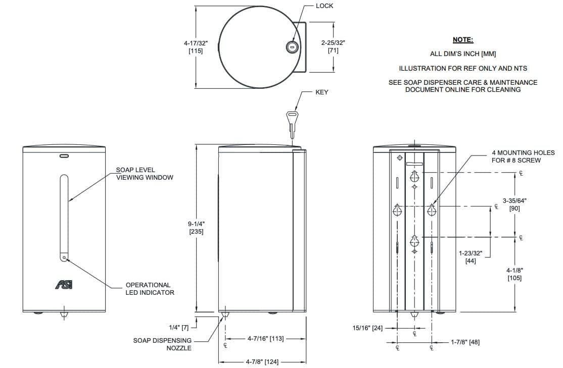 ASI 0360 Commercial Liquid Soap Dispenser, Surface-Mounted, Touch-Free, Stainless Steel - 35 Oz - TotalRestroom.com