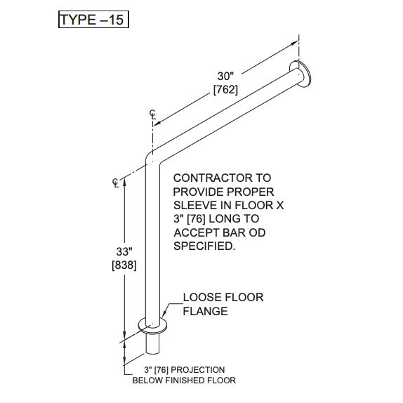 ASI 3815 (33 x 30 x 0.5) Commercial Grab Bar, 1-1/4