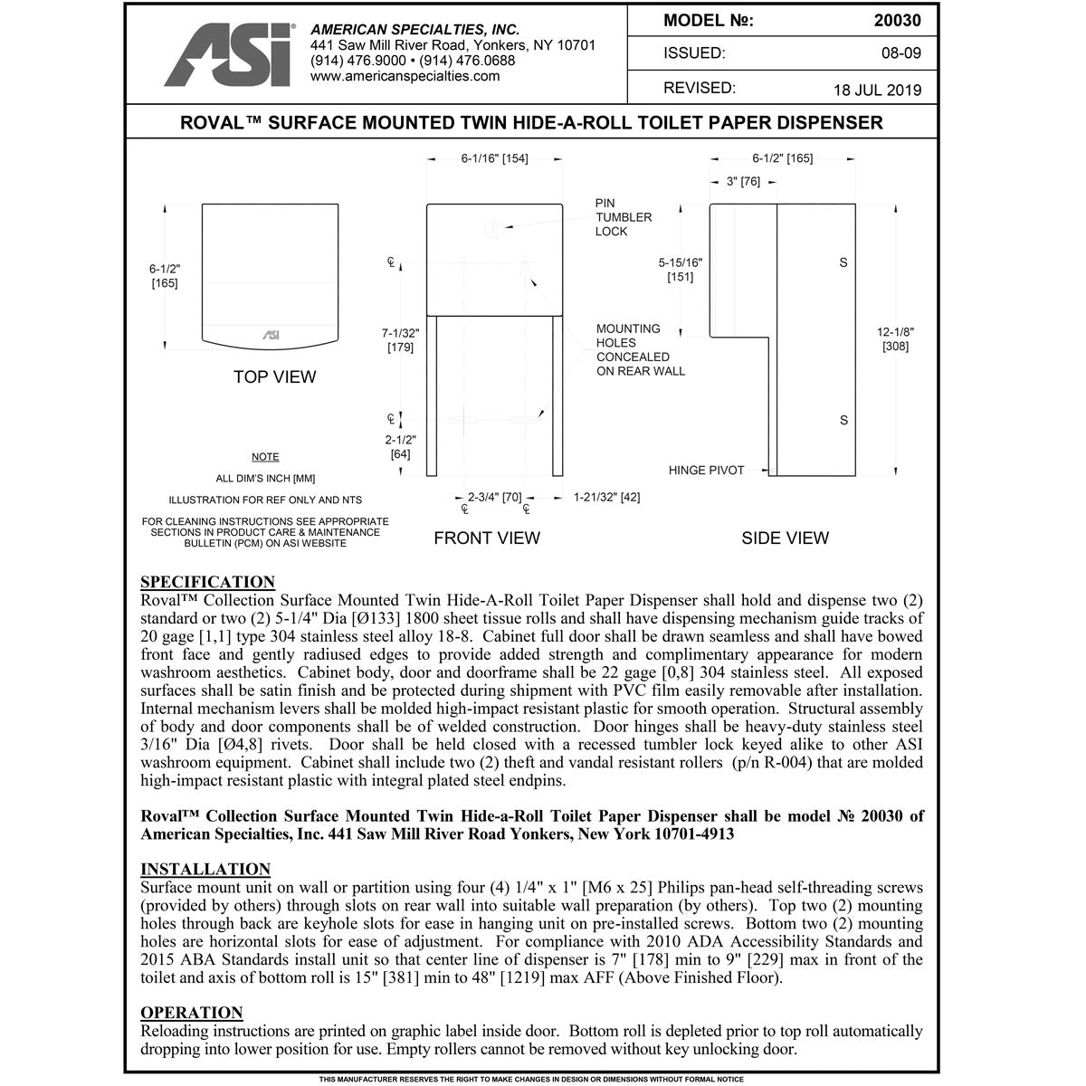 ASI 20030 Commercial Toilet Paper Dispenser, Roval-Surface-Mounted, Stainless Steel w/ Satin Finish