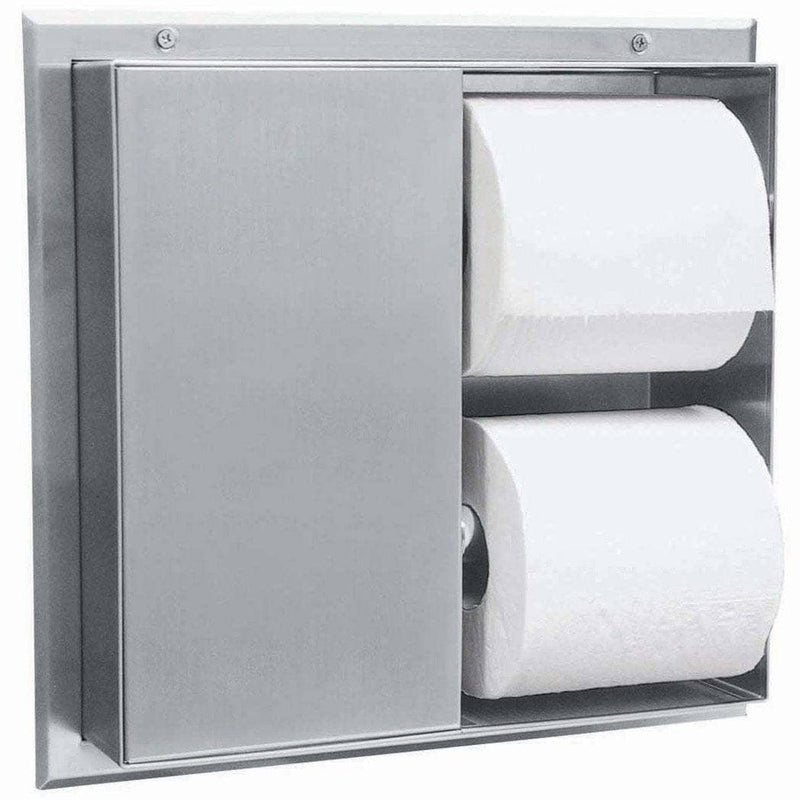 Bobrick B-386 Commercial Toilet Paper Dispenser, Partition-Mounted, Stainless Steel w/ Satin Finish - TotalRestroom.com