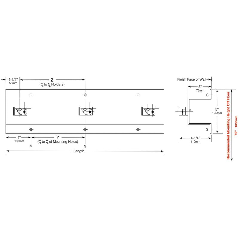 Bobrick B-223x24 Commercial Mop and Broom Holder, 8" W x 34" L, Stainless Steel 2 - TotalRestroom.com