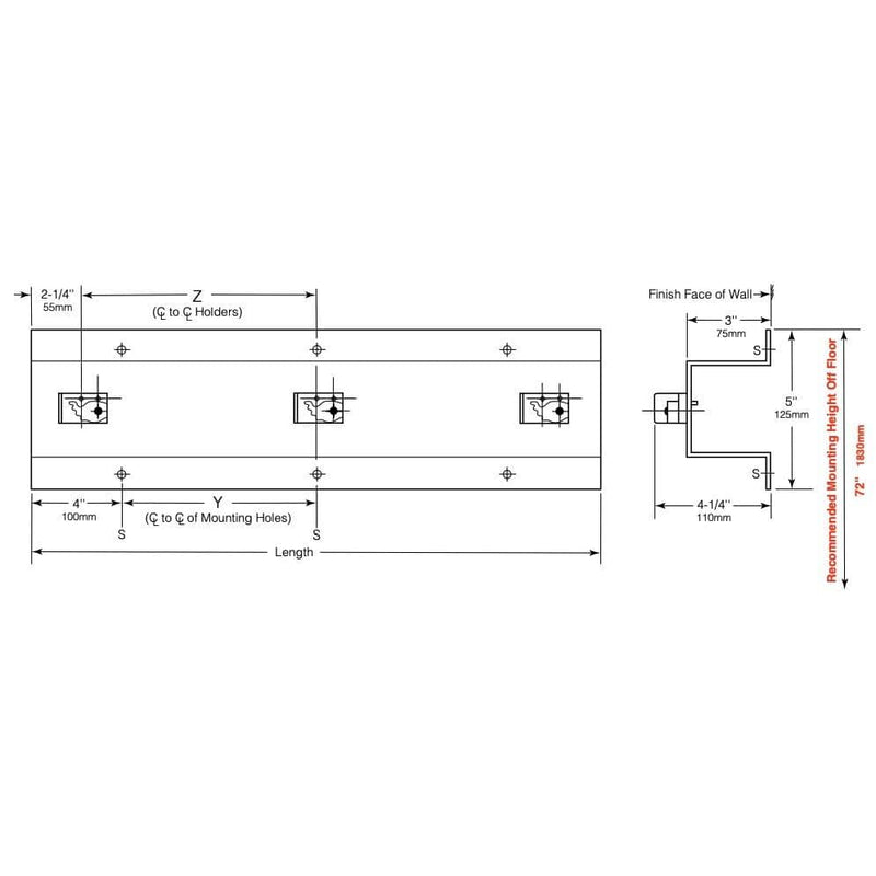 Bobrick B-223x36 Commercial Mop and Broom Holder, 5" W x 36" L, Stainless Steel - TotalRestroom.com