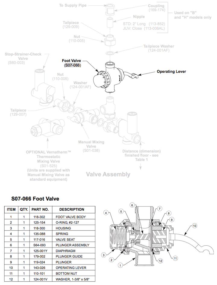 Bradley S07-066 Foot Valve Assembly for Wash Fountains - TotalRestroom.com