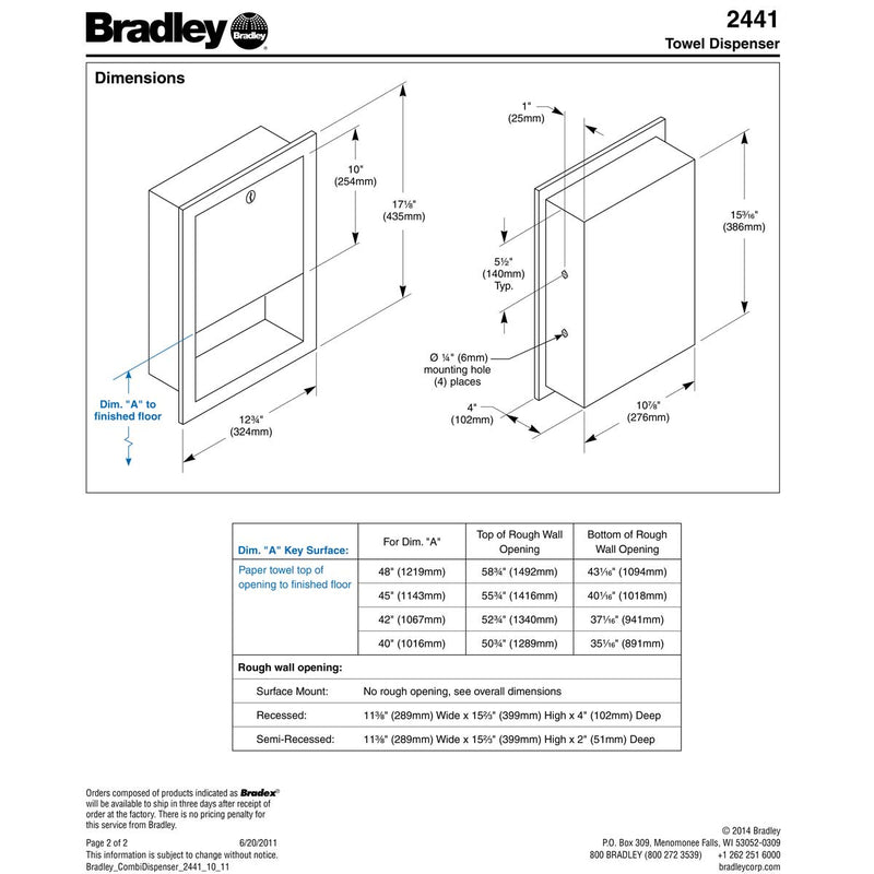 Bradley 2441-11 Commercial BX-Paper Towel Dispenser, Surface Mounted, Stainless Steel