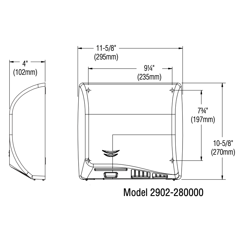 Bradley 2902-28 Automatic High Efficiency Hand Dryer, 110-120/208/220-240 Volt, Surface-Mounted, Cast Iron