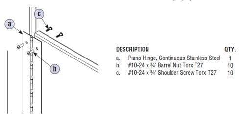 Bradley S0137 Toilet Partition Continuous Spring-Loaded Piano Hinge, Stainless Steel - TotalRestroom.com