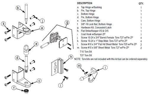 Bradley SD2-FS Toilet Partition Door Hardware Kit, Out-Swing, Steel for Bradley 1" Panels - TotalRestroom.com