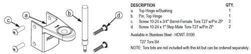 Bradley HDWT-S100 Toilet Partition Top Hinge Kit, Stainless Steel for Bradley 1" Panels - TotalRestroom.com