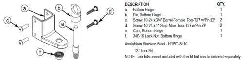 Bradley HDWT-S110 Toilet Partition Surface Bottom Hinge Kit, Stainless Steel for Bradley 1" Panels - TotalRestroom.com