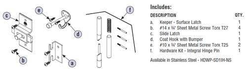 Bradley HDWP-AD3IH-NS1 Toilet Partition No Site Door Hardware Kit, In-Swing for use with Bradley 1" Panels - TotalRestroom.com