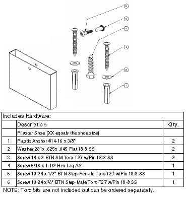 Bradley HDWC-S0451-16 Toilet Partition Shoe & Mounting Kit for use with Bradley 1/2" Panels - TotalRestroom.com