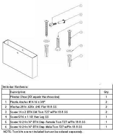 Bradley HDWP-S0451-20 Toilet Partition Shoe & Mounting Kit for use with Bradley 1