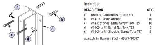 Bradley HDWP-A0057 Toilet Partition Urinal Privacy Screen Hardware Kit, Aluminum for use with Bradley 1" Panels - TotalRestroom.com