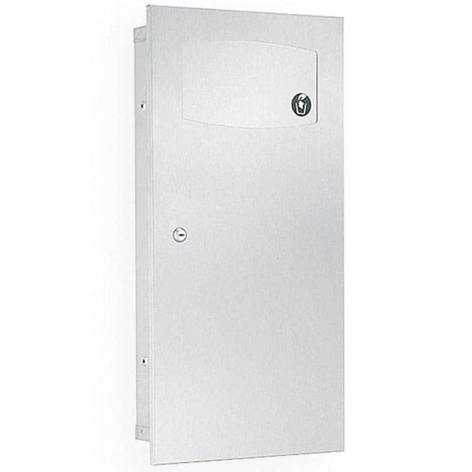 Bradley 3257-000000 Commercial Restroom Sanitary Waste Bin, 2.8 Gallon, Surface-Mounted, 14-1/2" W x 28-1/4" H, 4-1/2" D, Stainless Steel - TotalRestroom.com