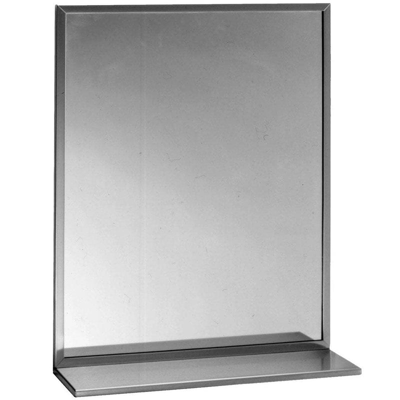 Bobrick B-1662436 Public Restroom Mirror Shelf, Channel Frame, 24" W x 36" H, Stainless Steel w/ Bright-Polished Finish - TotalRestroom.com