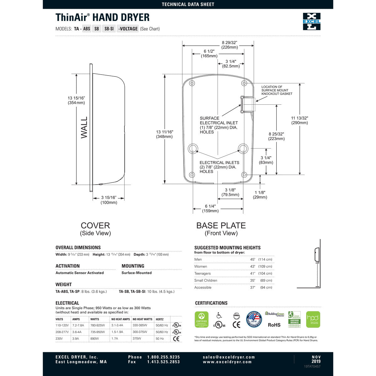 Xlerator TA-SB, ThinAir Hand Dryer, Brushed Stainless Steel