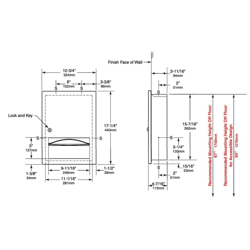 Bobrick B-359033 Commercial Paper Towel Dispenser, Recessed-Mounted ...