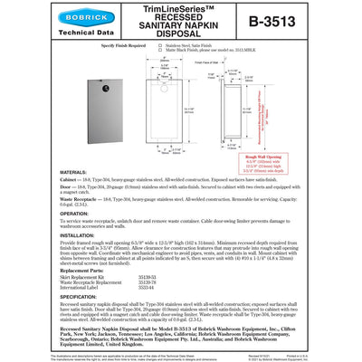 Bobrick 3513.MBLK Matte Black Sanitary Napkin Disposal