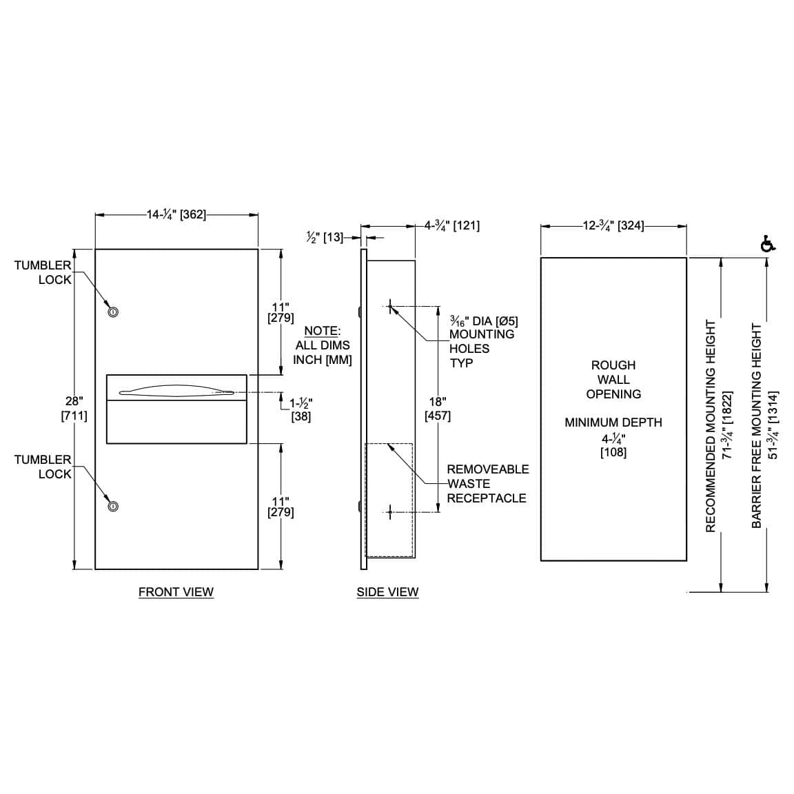 ASI 64623-41 Combination Commercial Paper Towel Dispenser/Waste Receptacle, Recessed-Mounted, Stainless Steel - TotalRestroom.com