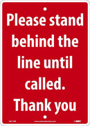 NMC PLEASE STAND BEHIND THE LINE, 14 X 10 RIGID PLASTIC - M611RB - TotalRestroom.com