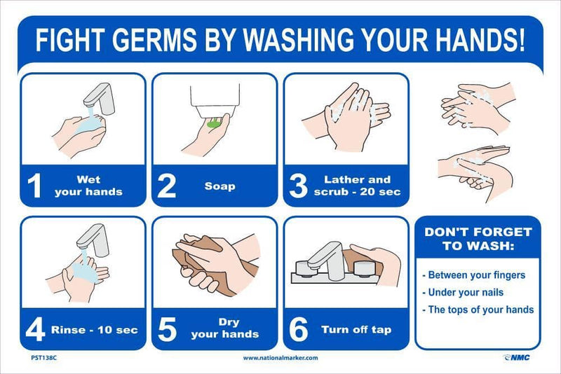 NMC FIGHT GERMS BY WASHING YOUR HANDS 12X18 VINYL POSTER - PST138C - TotalRestroom.com